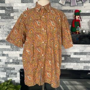 R&G London New York Paisley Polo Floral Button Up Large 70s 80s 90s Vintage L